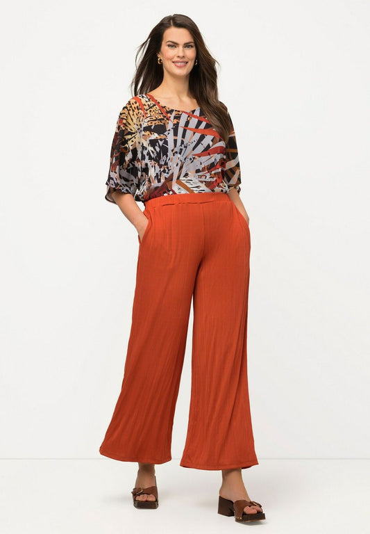 Ulla Popken MARY COUPE MARLENE JAMBE LARGE TAILLE ÉLASTIQUE - Stoffhose - Terre/cuite