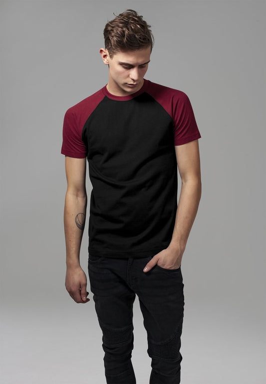 URBAN CLASSICS RAGLAN CONTRAST - T-Shirt Print - Black/burgundy