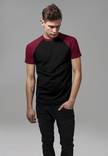 URBAN CLASSICS RAGLAN CONTRAST - T-Shirt Print - Black/burgundy