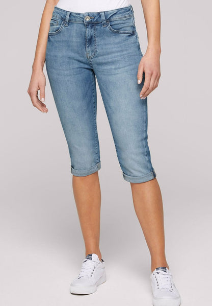 Soccx CAPRI ROMY MIT TURN UP SAUM - Jeans Tapered Fit - Light Blue Wash