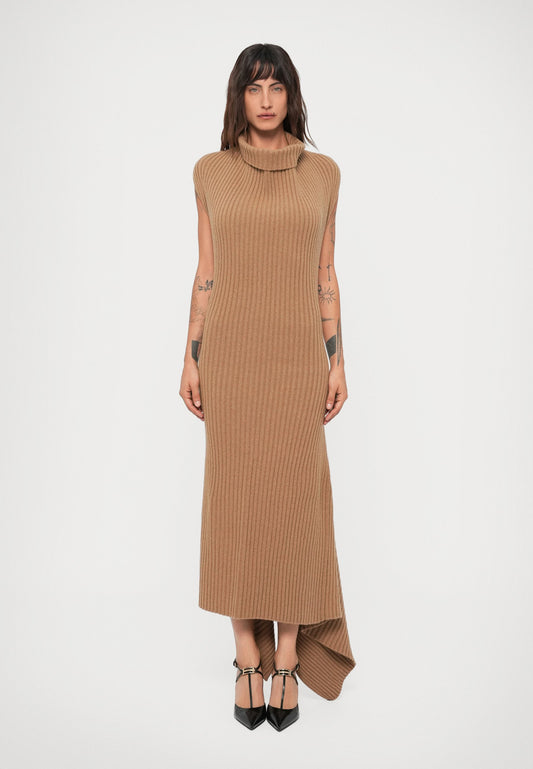 Victoria Beckham DRAPED SLEEVELESS DRESS - Jumper Dress - Dark Caramel