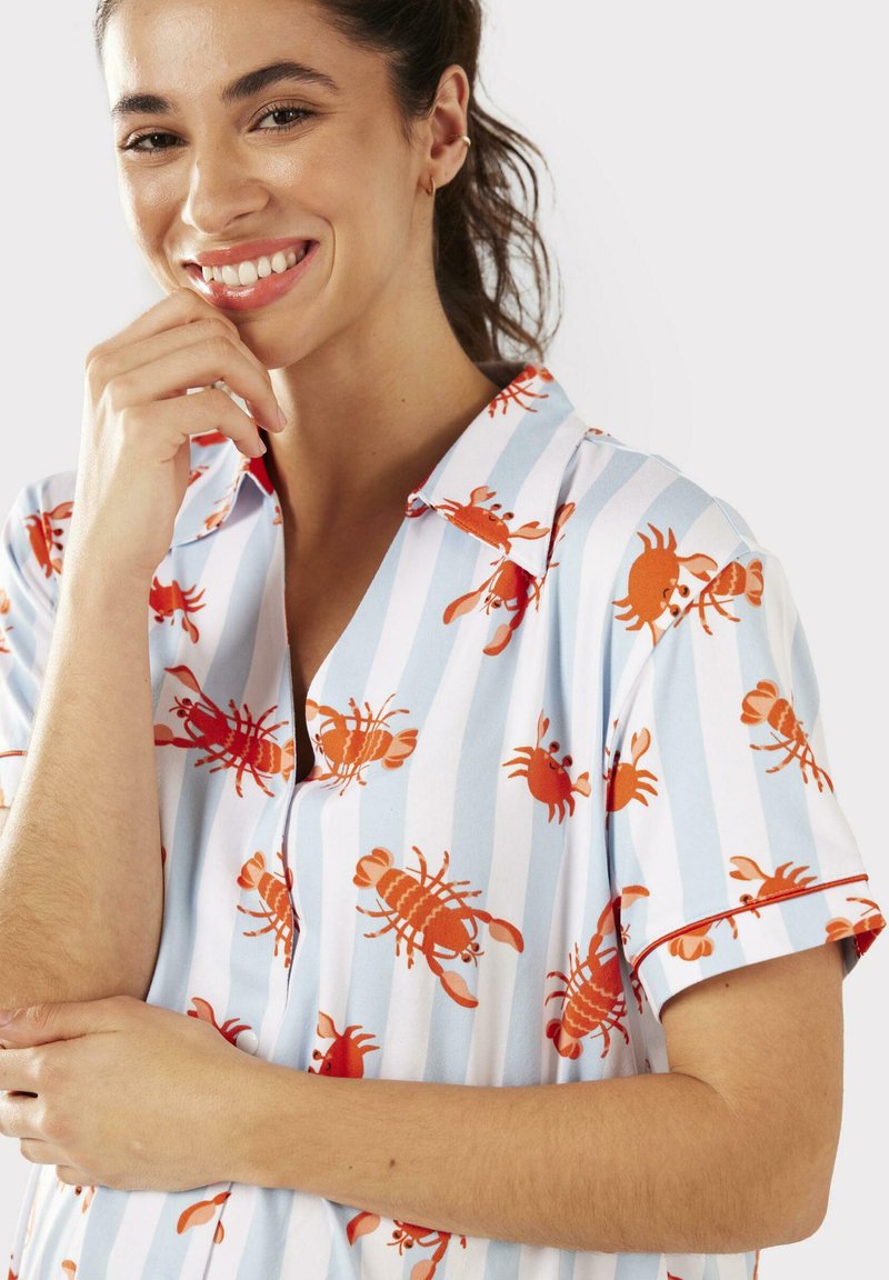  MATERNITY LOBSTER & CRAB STRIPE BUTTON UP SET - Nachtwäsche Set - Blue
