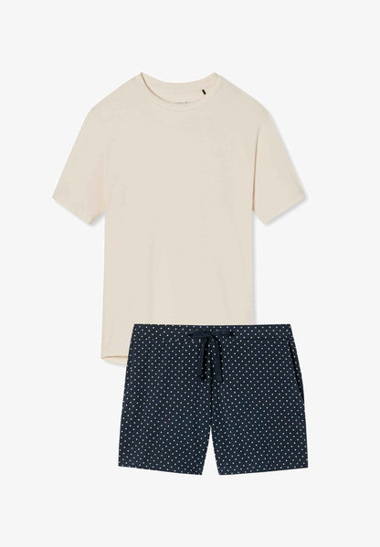 Schiesser KURZ - Nachtwäsche Set - Dunkelblau Creme