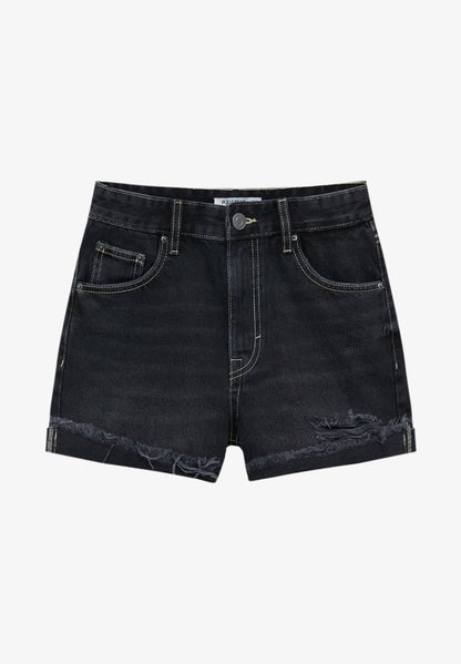 PULL & BEAR MID RISE - Jeans Shorts - Black