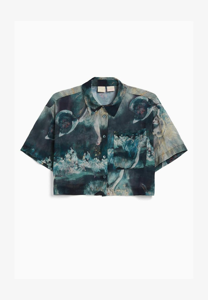 BERSHKA SHORT SLEEVE WITH ART SERIES PRIN - Hemdbluse - Dark Green