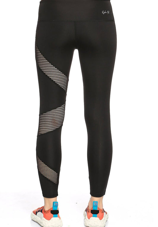  Custom Design One Leg Mesh Detailed Design - Leggings - Hosen - Black