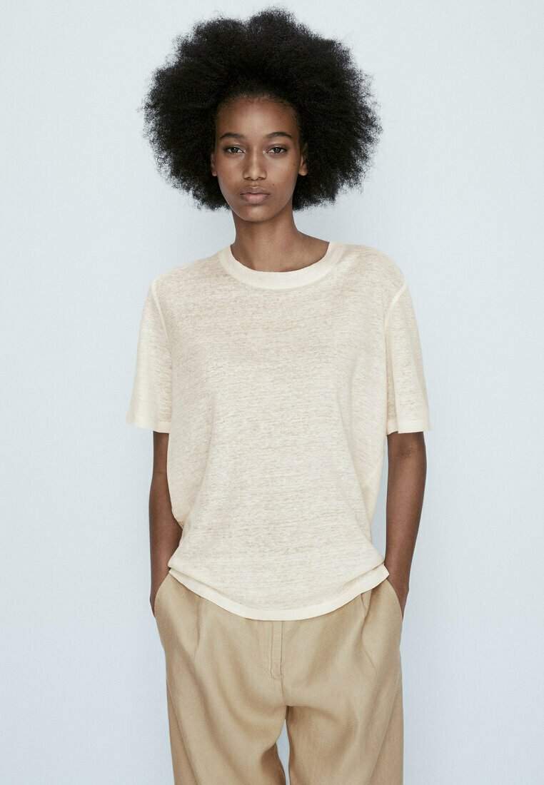 Massimo Dutti SHORT SLEEVE - T-Shirt Basic - Beige