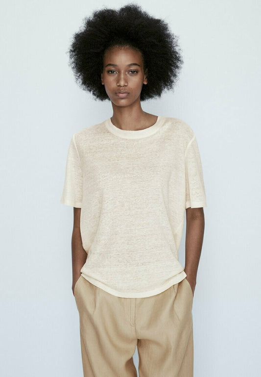 Massimo Dutti SHORT SLEEVE - T-Shirt Basic - Beige
