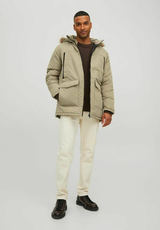 Jack & Jones WARM GEFÜTTERTE MIT KUNSTFELL KAPUZE - Wintermantel - Braun