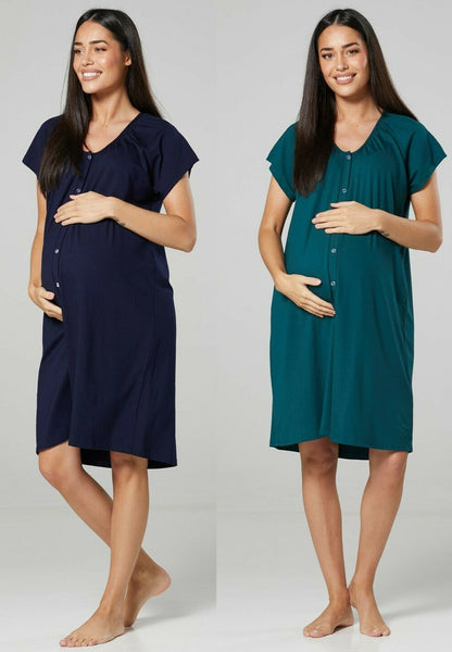 Happy Mama 2PACK - Nachthemd - Navy / Dark Green