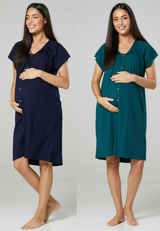 Happy Mama 2PACK - Nachthemd - Navy / Dark Green