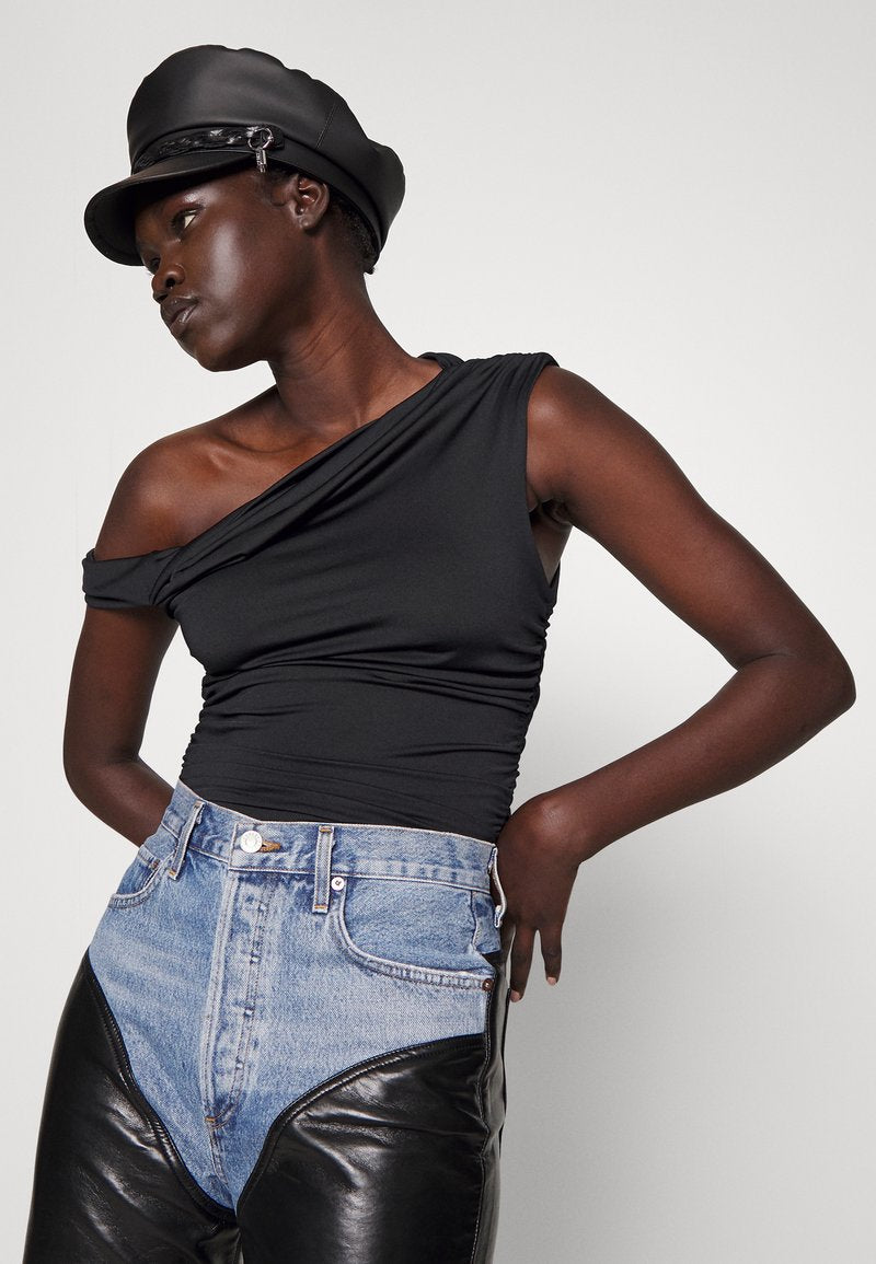 AGOLDE HILMA TWIST SLEEVE BODYSUIT - Body - Black