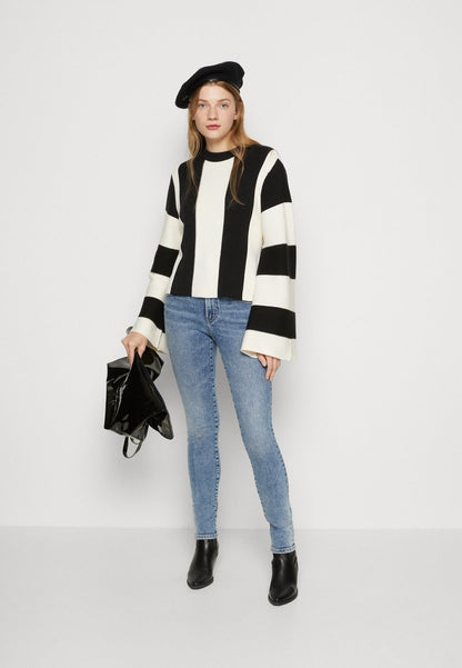 NA-KD STRIPED DETAIL - Strickpullover - Black/off White