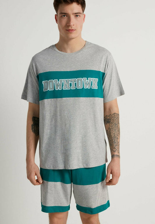  STAMPA DOWNTOWN SET - Nachtwäsche Set - V Light Grey Blend Emerald Green