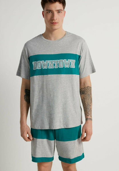  STAMPA DOWNTOWN SET - Nachtwäsche Set - V Light Grey Blend Emerald Green