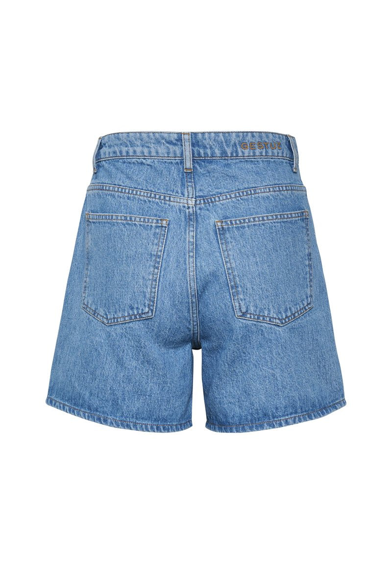 Gestuz DENAGZ HW - Jeans Shorts - Washed Mid Blue