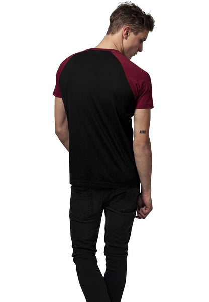 URBAN CLASSICS RAGLAN CONTRAST - T-Shirt Print - Black/burgundy