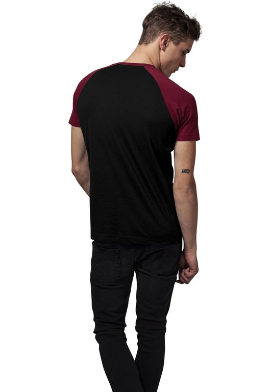 URBAN CLASSICS RAGLAN CONTRAST - T-Shirt Print - Black/burgundy