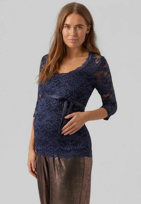 Mamalicious UMSTANDSTOP SPITZEN - Bluse - Navy Blazer