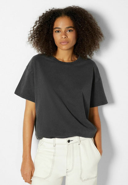 BERSHKA OVERSIZE SHORT SLEEVE - T-Shirt Print - Dark Grey