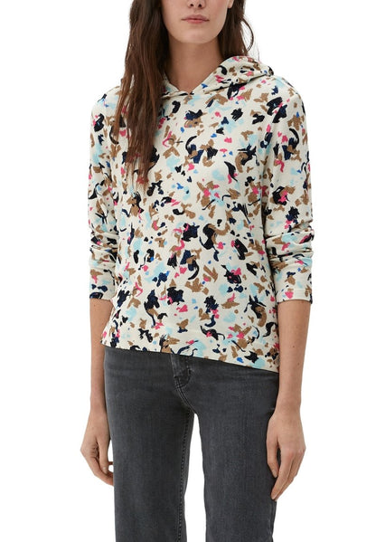 S.Oliver MIT ALLOVER-MUSTER - Kapuzenpullover - Ecru
