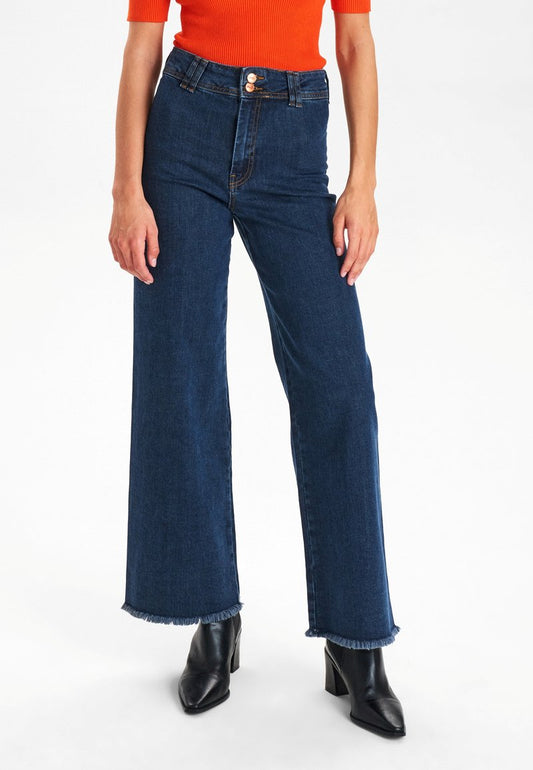  NUNATASJA - Flared Jeans - Dark Blue Denim