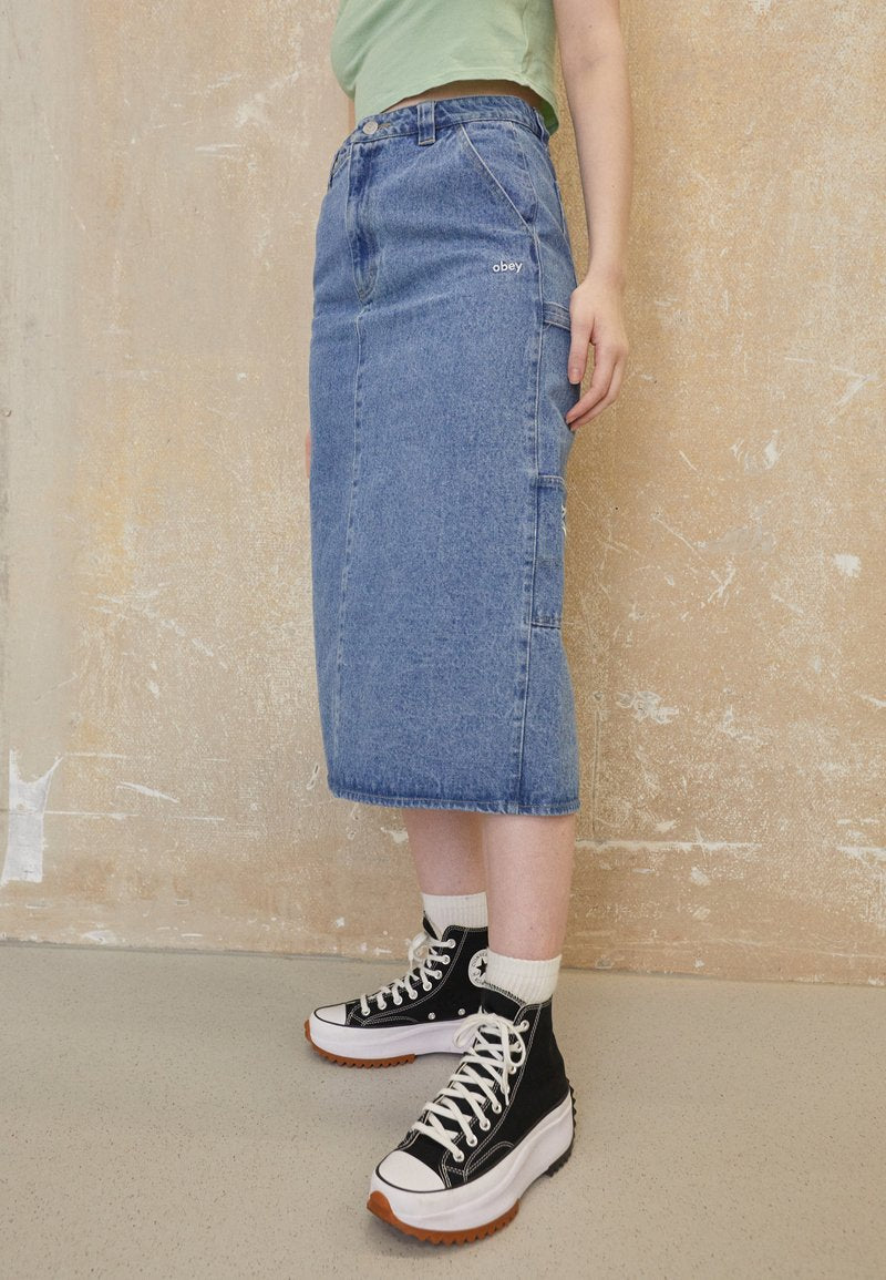 Obey Clothing JUNIPER MIDI SKIRT - A-Linien-Rock - Stonewash Indigo