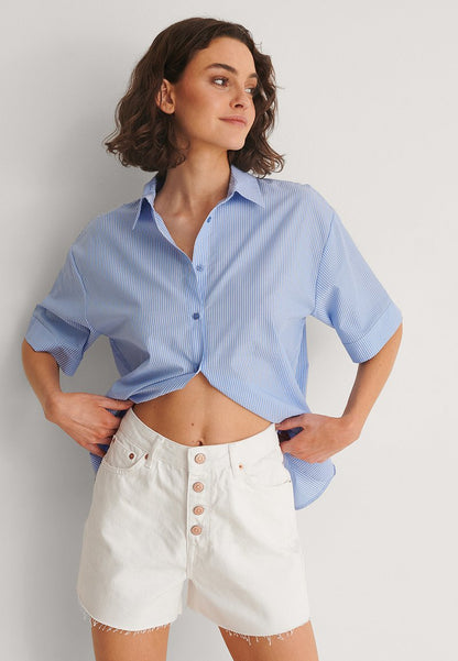 NA-KD RAW HEM BUTTONED - Jeans Shorts - White
