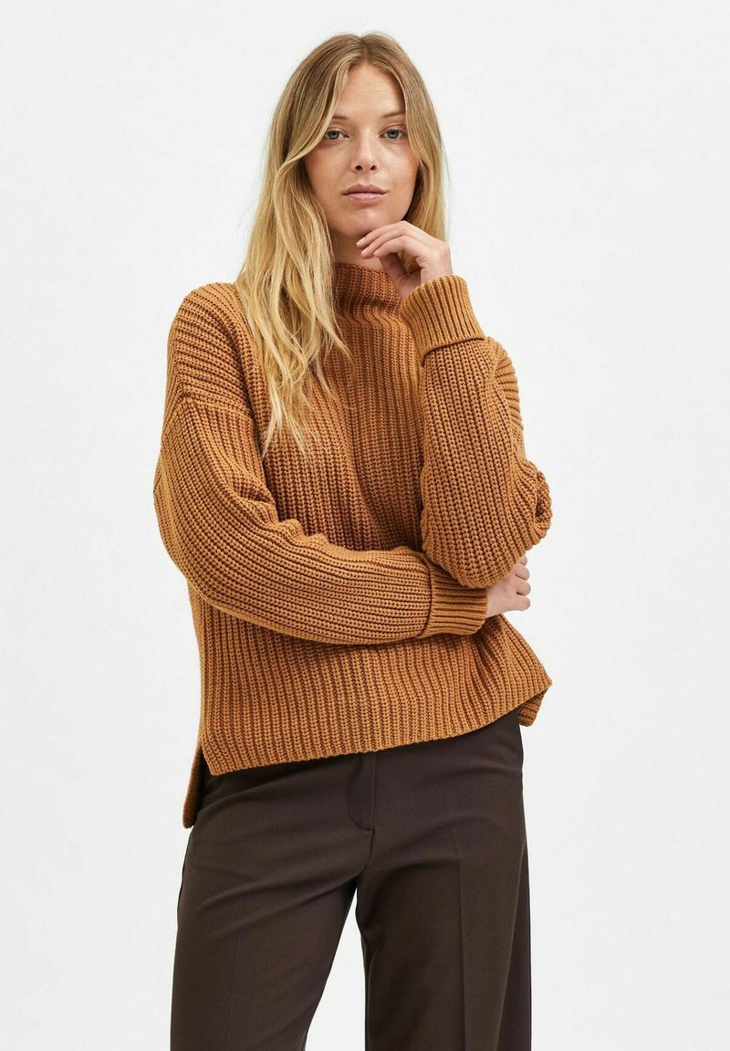 Selected Femme LANGARM SLFSELM - Strickpullover - Braun