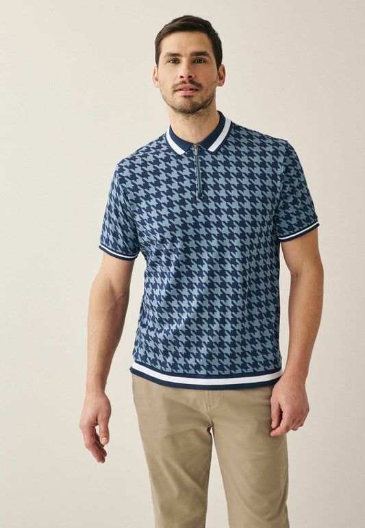 Next PRINT - Poloshirt - Blue Dogtooth