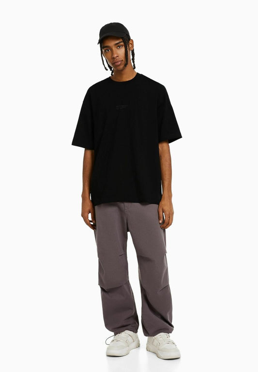 BERSHKA SHORT SLEEVE - T-Shirt Print - Black