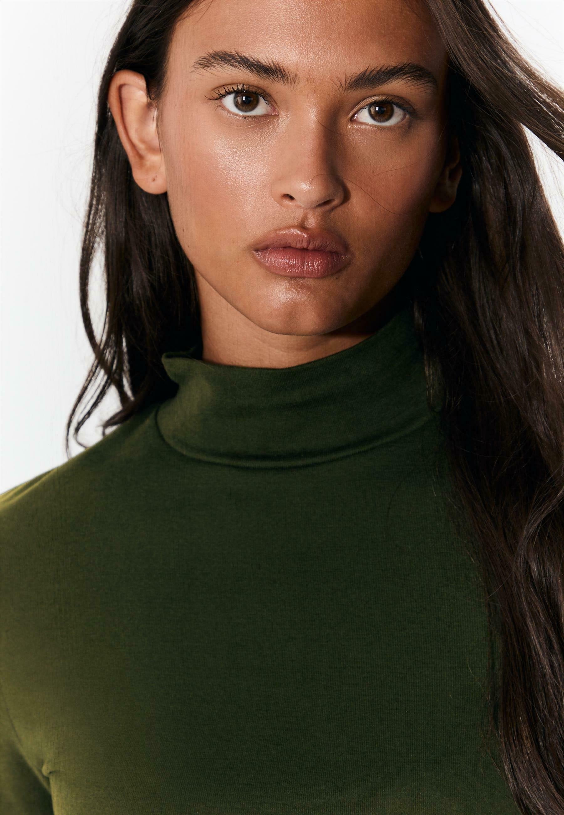 Stradivarius BASIC HIGH NECK - Long Sleeved Top - Green