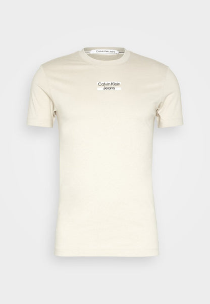 Calvin Klein Jeans TRANSPARENT STRIPE LOGO TEE - T-Shirt Print - Classic Beige