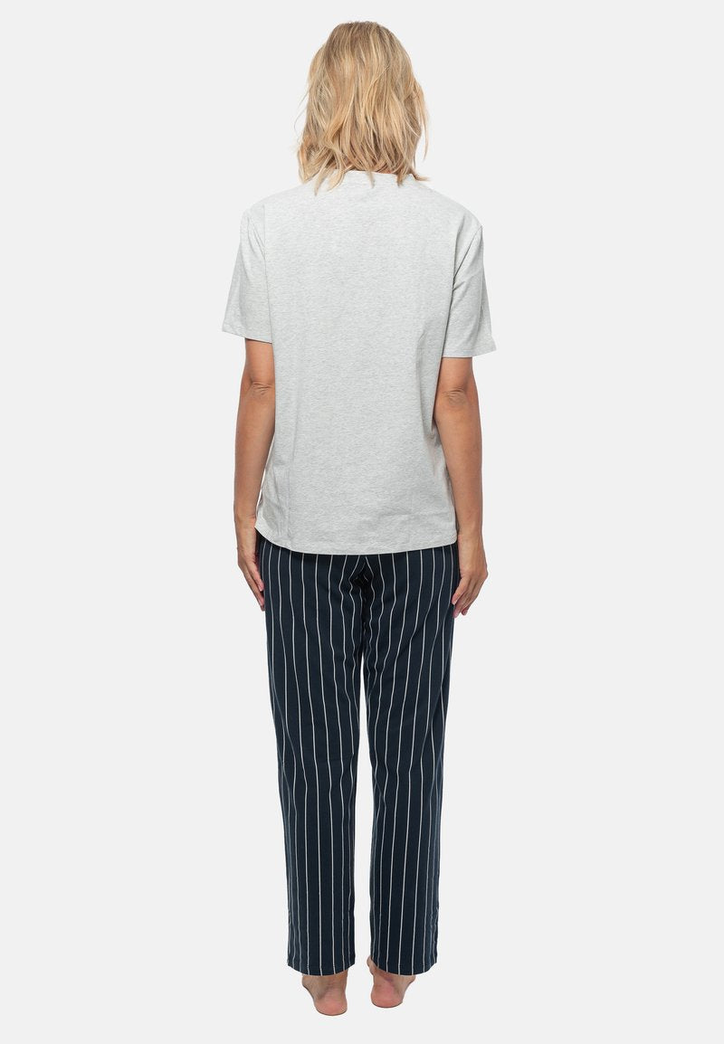 Schiesser ORGANIC - Nachtwäsche Set - Blau Gestreift Grau