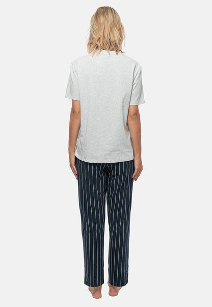 Schiesser ORGANIC - Nachtwäsche Set - Blau Gestreift Grau