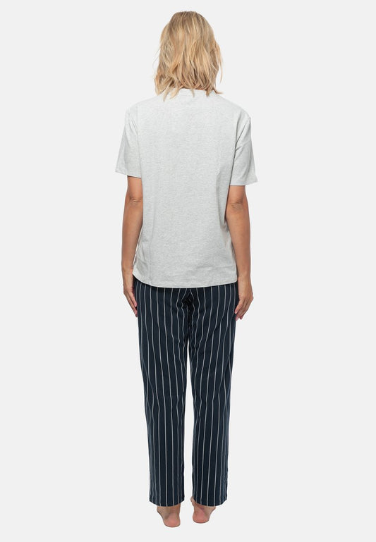 Schiesser ORGANIC - Nachtwäsche Set - Blau Gestreift Grau
