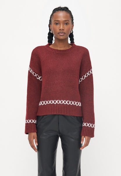 ONLY Petite ONLAMANDA LIFE O NECK DETAIL - Jumper - Cabernet/cloud Dancer
