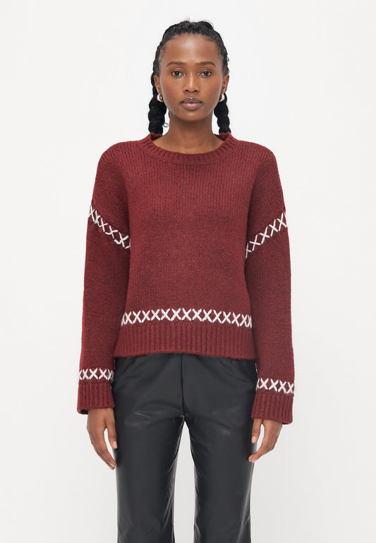 ONLY Petite ONLAMANDA LIFE O NECK DETAIL - Jumper - Cabernet/cloud Dancer