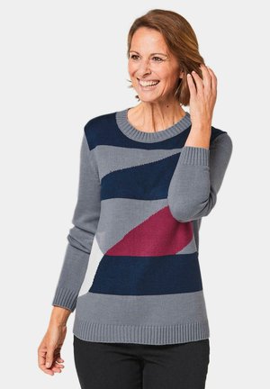 GOLDNER Strickpullover - Grau Winterrot Gemustert