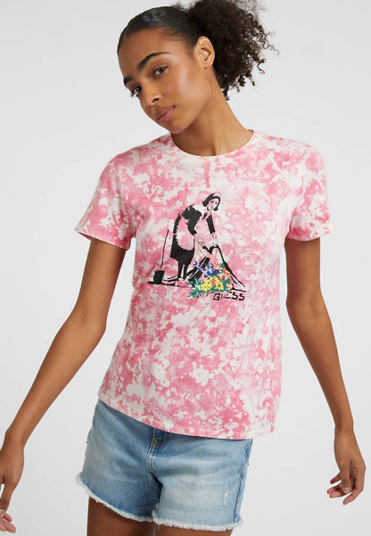 Guess IN TIE-DYE-OPTIK MIT GRAFFITI-PRINT - T-Shirt Print - Rose