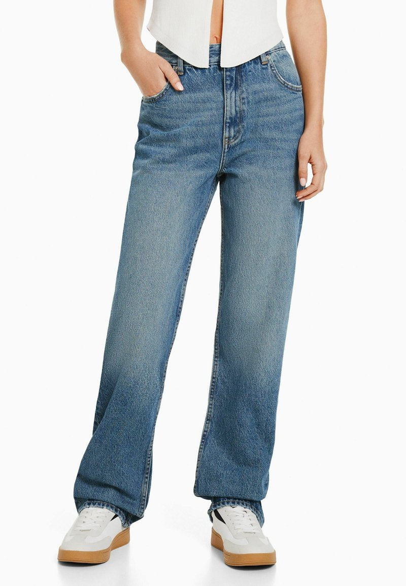 BERSHKA Jeans Straight Leg - Blue/grey
