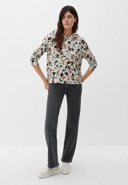 S.Oliver MIT ALLOVER-MUSTER - Kapuzenpullover - Ecru