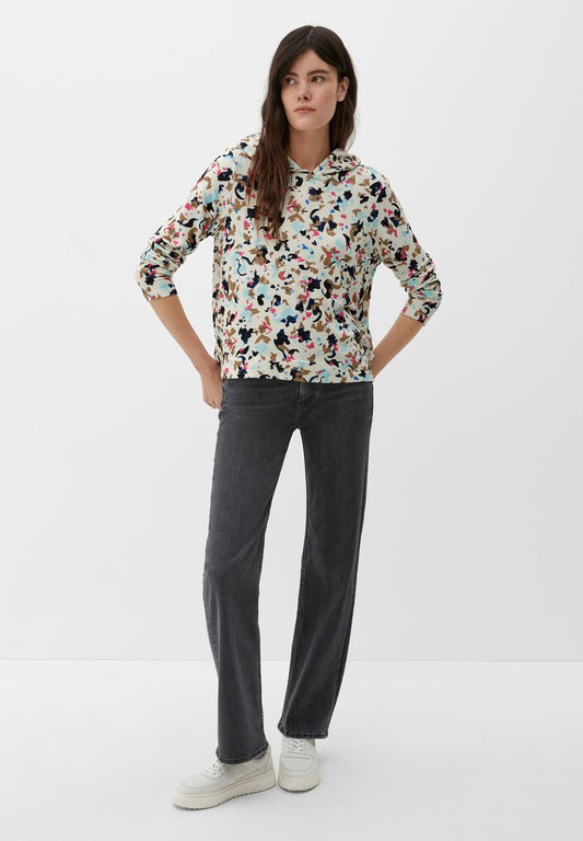S.Oliver MIT ALLOVER-MUSTER - Kapuzenpullover - Ecru