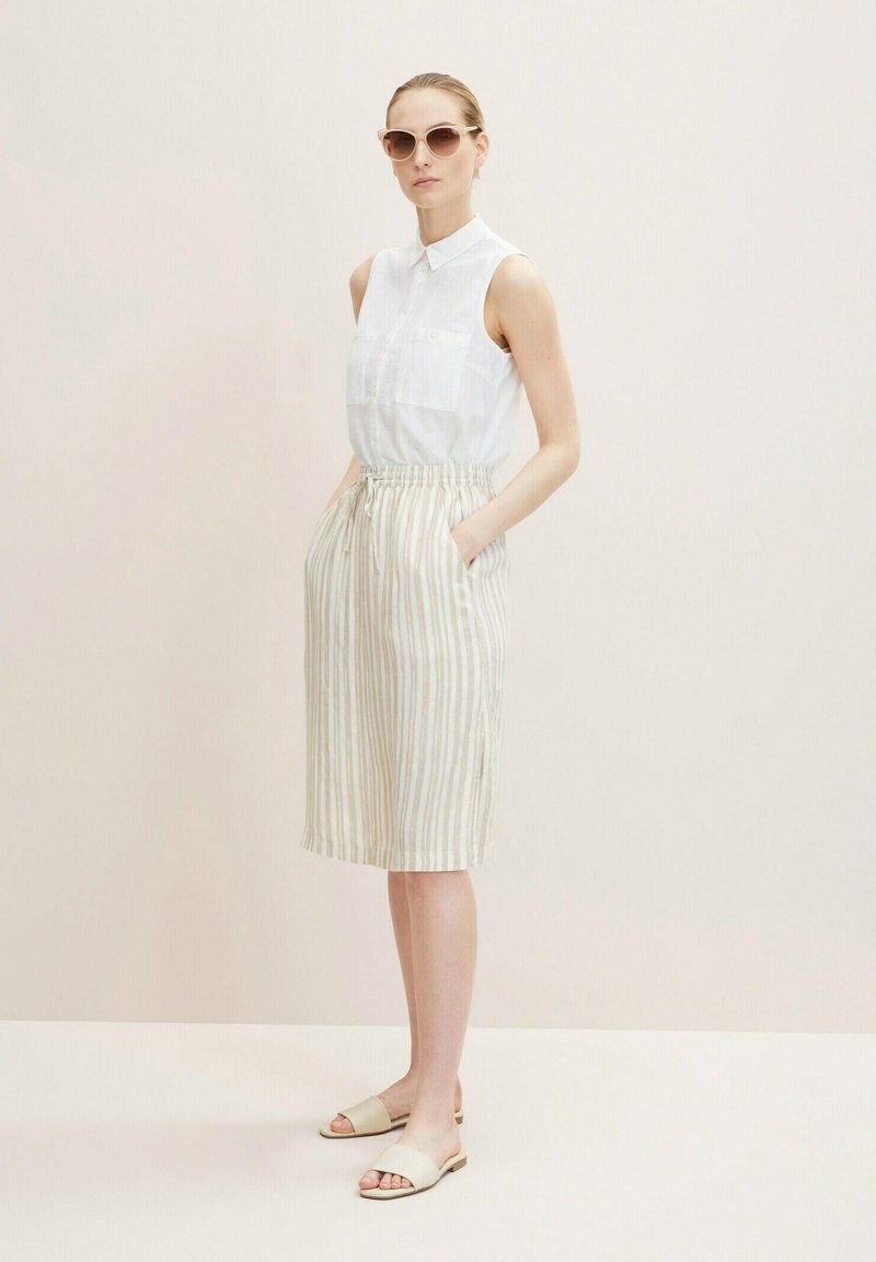 Tom Tailor MIT LEINEN - A-Linien-Rock - Beige Drawn Vertical Stripe