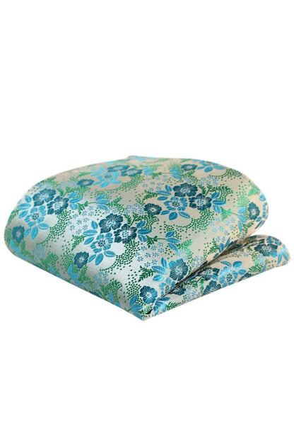  2 SET - Einstecktuch - Platin Grau Petrol Tuerkis Jacquard Blumen Sage Gruen